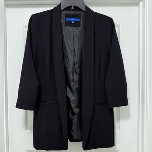 Apt. 9 Women's Open Front 3/4 Length Ruched Sleeves Black Blazer